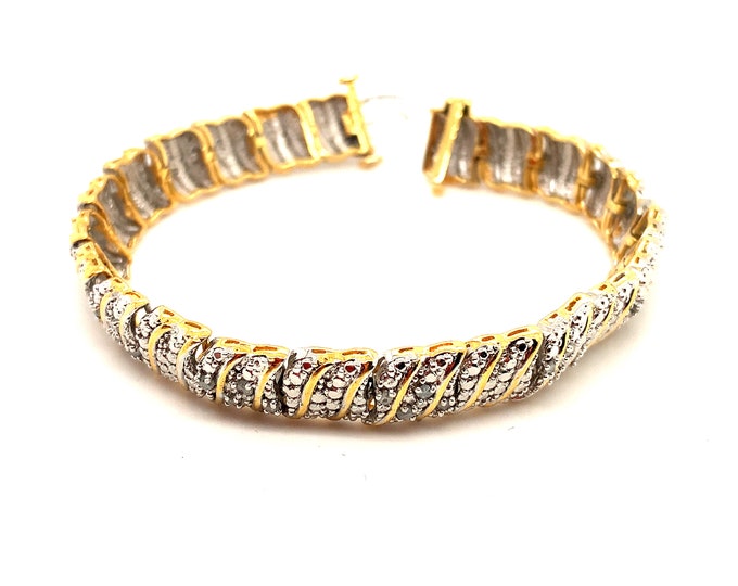 Vintage Ring | Diamond Stones Design Bracelet | Gold Plate Design Bracelet | Weaving Design Bracelet | Sterling Silver 925 | BR 567M