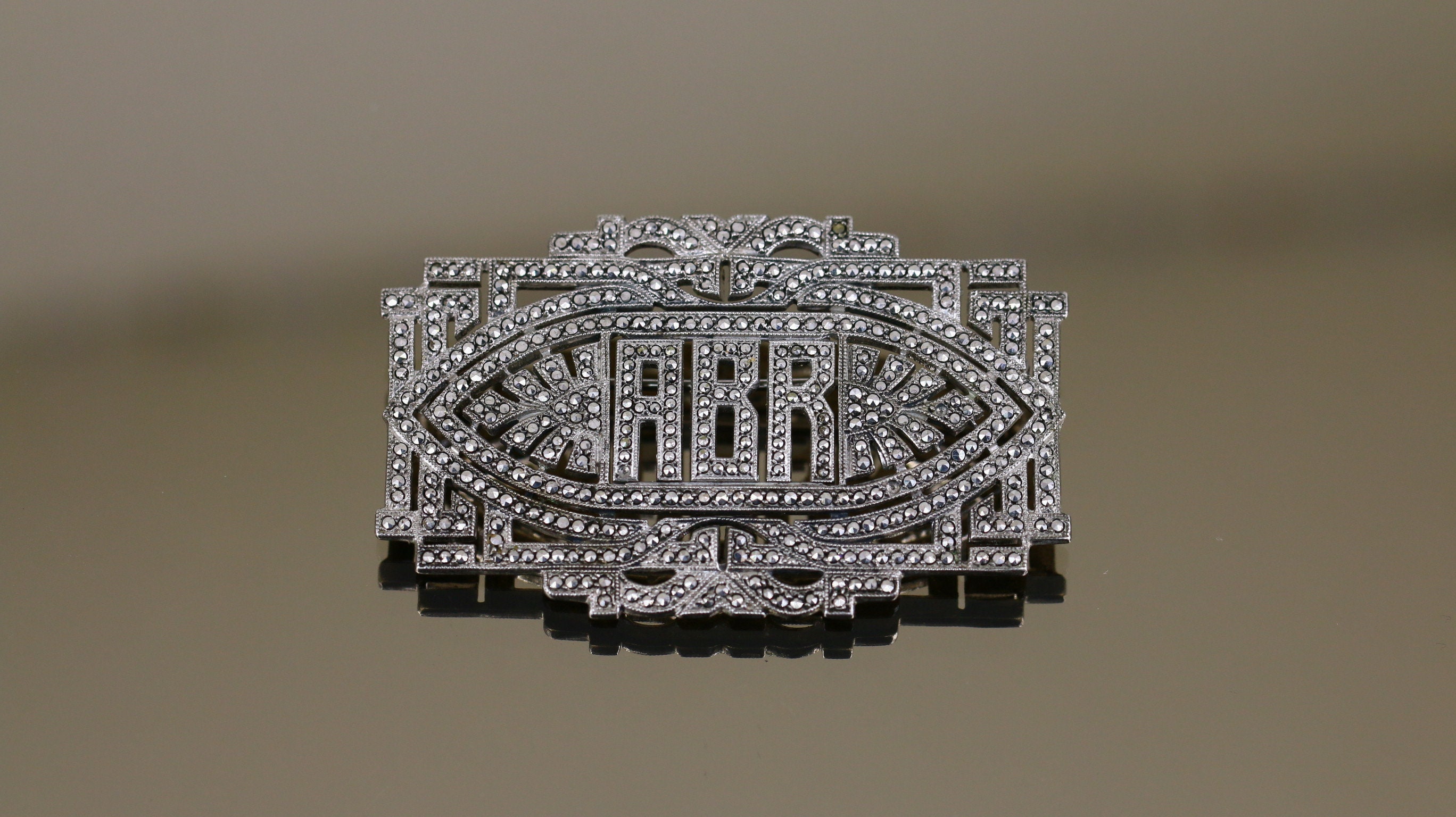 Vintage ABR Abbreviation Name Initials Shiny Marcasite Stones Etsy