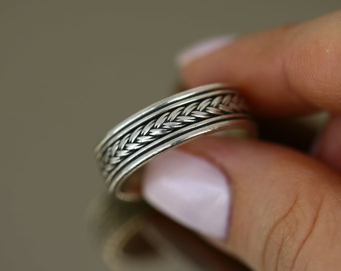Vintage Size 10.75 Braided Twisted Design Band Ring 925 Sterling Silver  RG 832