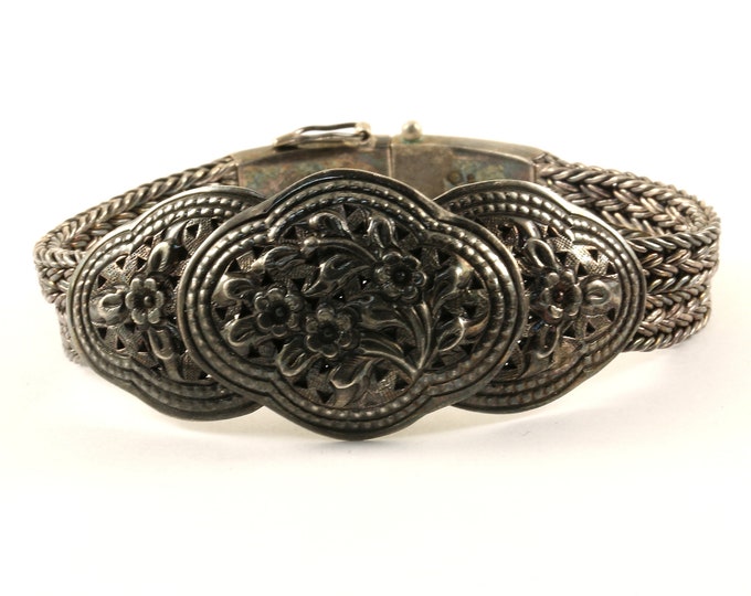 Vintage Beautiful Flower Floral Wheat Design Chain Bracelet Sterling Silver BR 3507