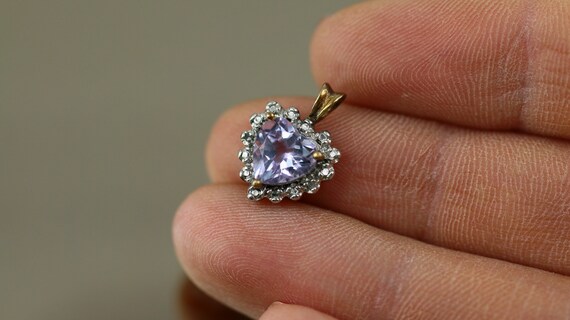 Vintage Beautiful Small Heart Love Purple Crystal… - image 3