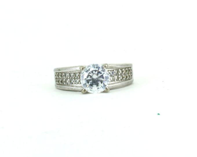 Vintage Size 8 Crystal CZ Engagement Ring 925 Sterling RG 3482