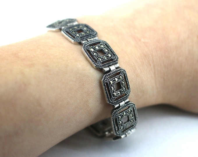 Vintage 6.75 In Marcasite Link Bracelet 925 Sterling Silver Bracelet | BR 23