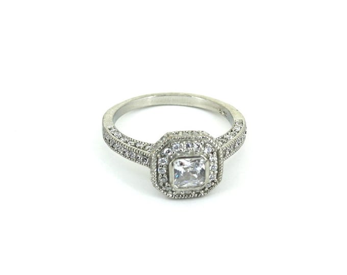 Vintage Thailand Size 11 Crystal CZ Engagement Ring 925 Sterling RG 3630