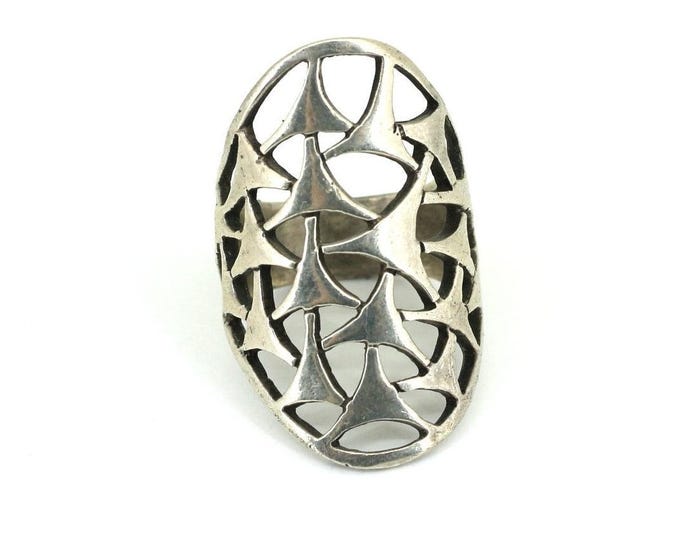 Vintage Unique Pattern Large Band Statement Ring 925 Sterling Silver Size 9 RG 3711