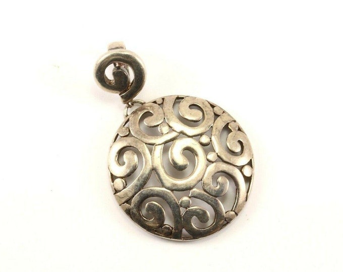Vintage Large Scroll Swirl Open Design Pendant 925 Sterling Pd 1798(401734525084)