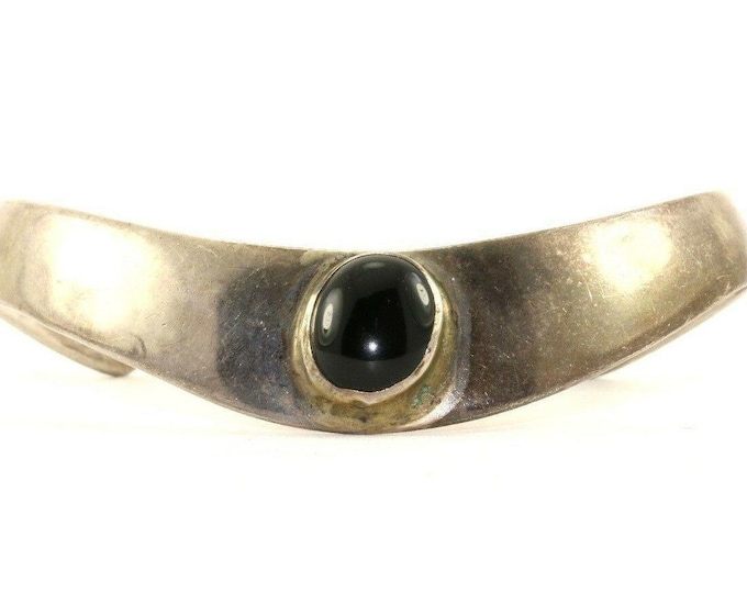 Vintage Oval Onyx Curved Design Cuff Bracelet 925 Sterling Br 1211(123720989906)