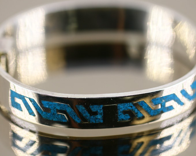Vintage Mexico Turquoise Chip Stone Design Bangle Bracelet 925 Sterling BR 3292