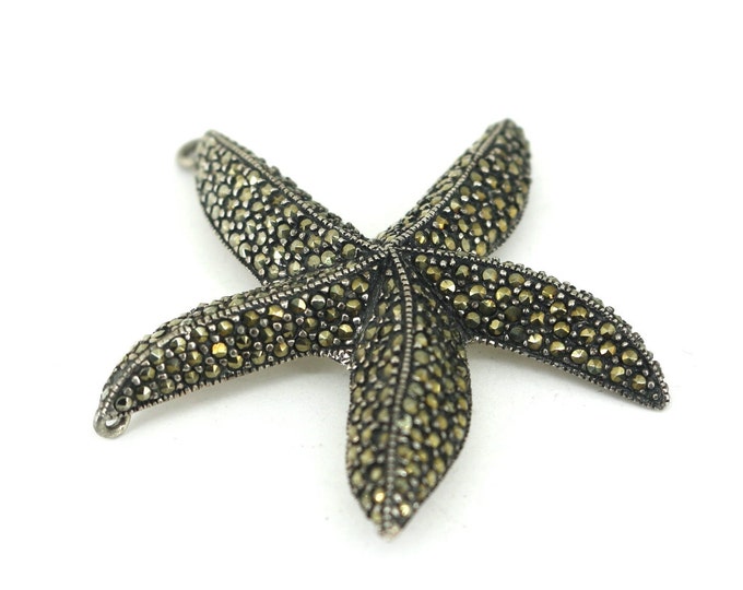 Vintage Sparkling Marcasite Starfish Sea Star Pendant 925 Sterling PD 2703