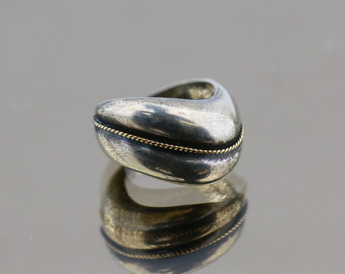 Vintage Size 6 14k Gold Curved Design Ring 925 Sterling RG 2035