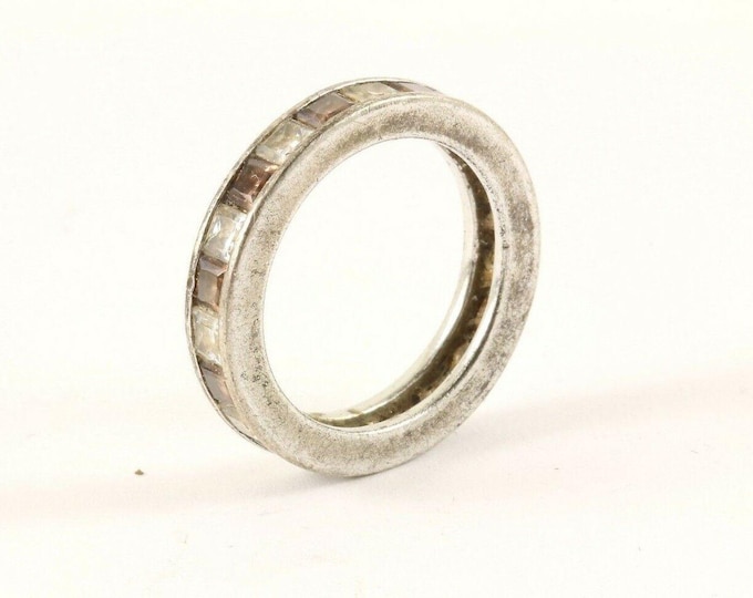 Vintage Brown & White Crystal Band Design Ring 925 Sterling Silver RG 3812