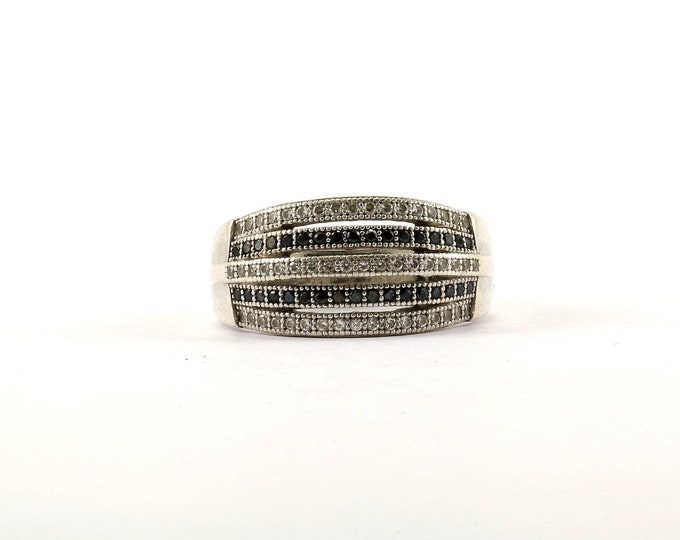 Vintage Size 6  Dome Shape Crystal Design Ring 925 Sterling Rg 1236
