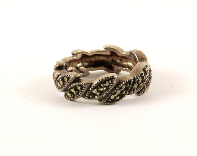 Vintage Size 6 Marcasite Leaves Band Design Ring 925 Sterling Silver Rg 16