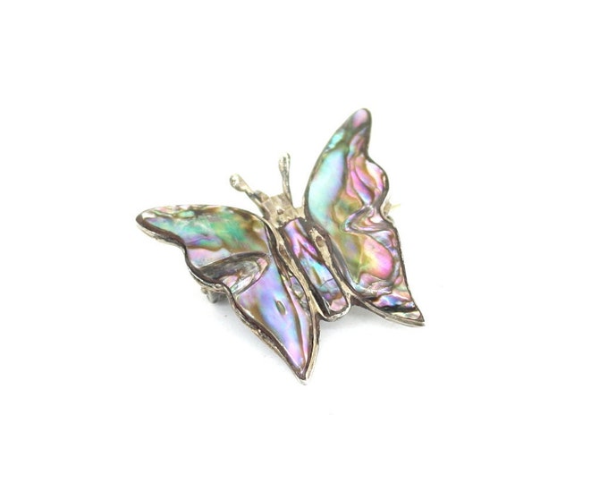 Vintage Abalone Shell Butterfly Bug Insect Brooch Sterling Silver 925 BB 1441