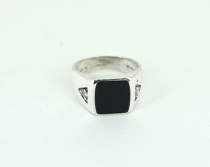 Vintage Modern Men's Onyx and CZ Ring 925 Sterling Silver RG 4417