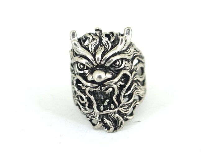 Vintage Unisex Roaring Lion Totem Spirit Animal  Ring 925 Sterling Silver RG 4564
