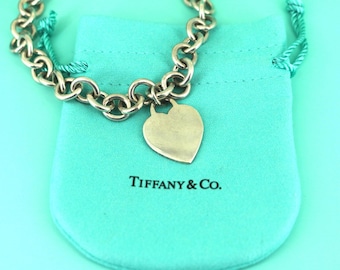 Authentic Tiffany & Co Sterling Silver Heart Tag Rolo Chain Necklace NC 1816