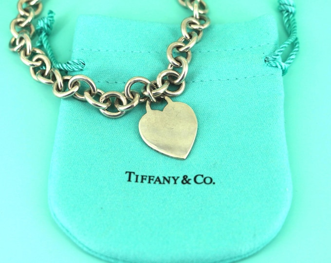 Authentic Tiffany & Co Shiny Heart Tag Chain Rolo Link Design Necklace 925 Sterling NC 1816