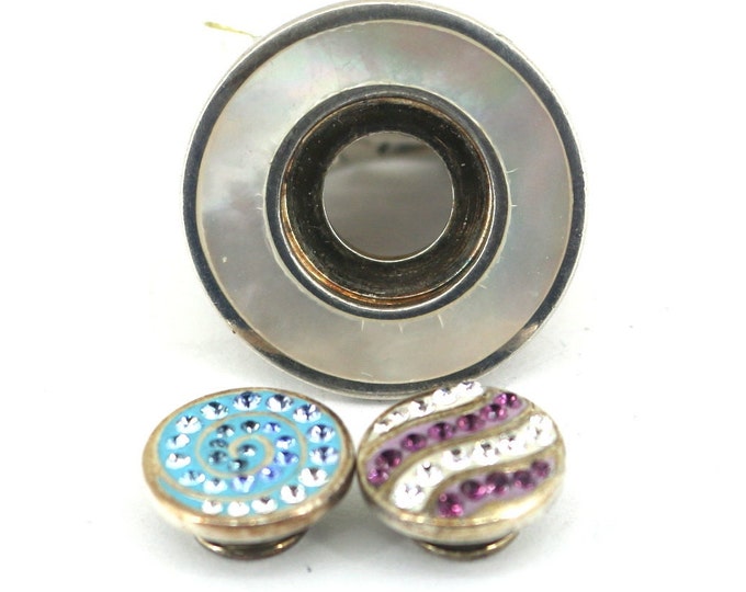 Vintage Size 7 Kameleon Designer Inlaid Pink & Blue Cz Crystals Mother of Pearl  Ring 925 Sterling Silver RG 4B