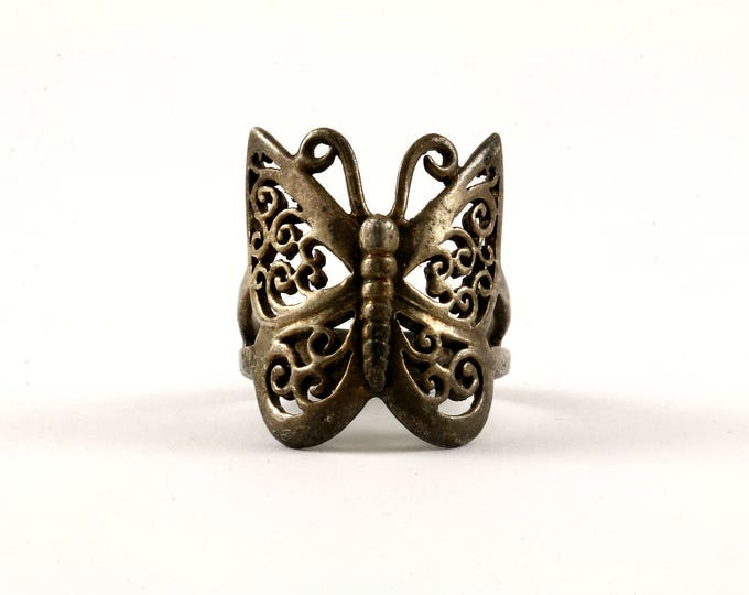 Vintage Size 7.5 Butterfly Design Cocktail Ring 925 Sterling Silver RG 3620