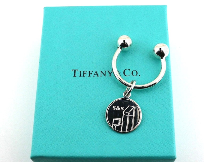 Authentic Tiffany And Co Customized S&s Round Tag Design Key Ring Chain Sterling 925 Silver OT 226