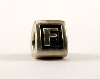Vintage Pandora Alphabet Initial “F” Charm Block Bead For European Bracelet Sterling Silver CH 273-E