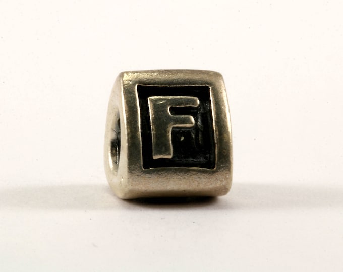 Vintage Pandora Alphabet Initial “F” Charm Block Bead For European Bracelet Sterling Silver CH 273-E