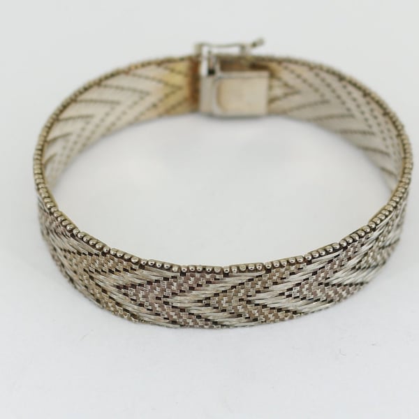 Vintage Italy Milor Chevron Estate Mesh Design Beaded Bracelet 925 Sterling BR 3180