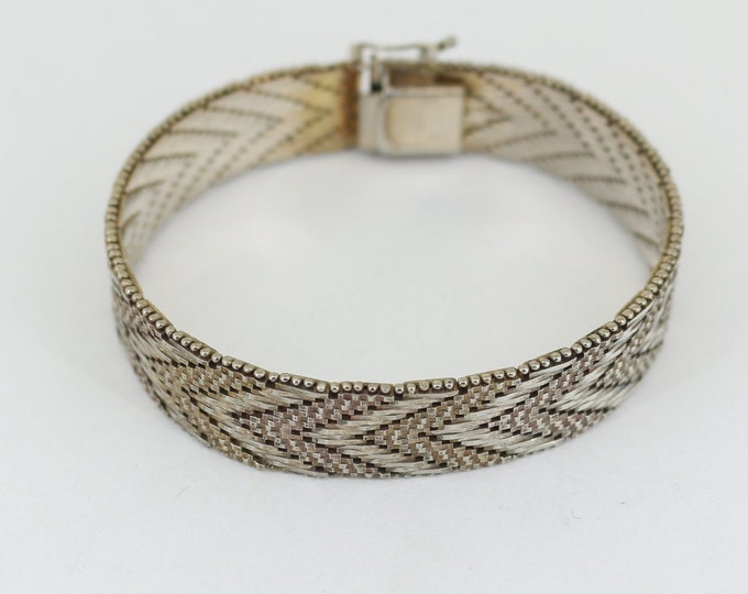 Vintage Italy Milor Chevron Estate Mesh Design Beaded Bracelet 925 Sterling BR 3180