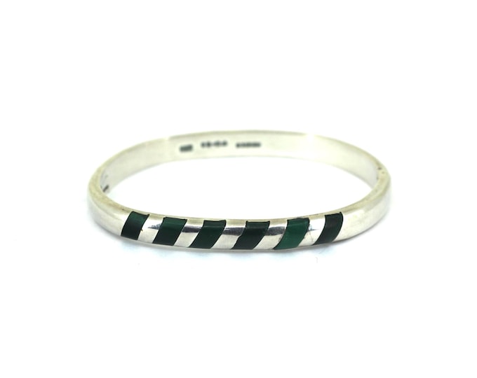 Vintage Mexico Malachite Inlay Bangle Bracelet Sterling Silver BR 234
