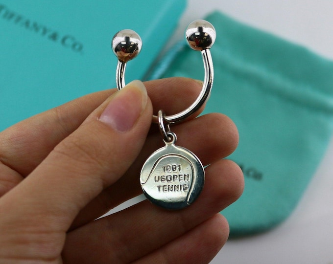 Vintage Authentic Tiffany And Co Customized 1991 Us Open Tennis Round Tag Design Key Chain 925 Sterling Silver OT 233