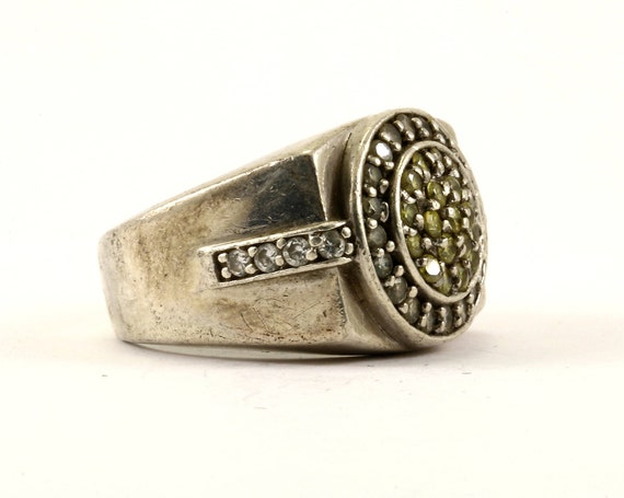 Vintage Size 9.25 Men's Design Crystal Ring Sterl… - image 1