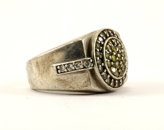 Vintage Size 9.25 Men's Design Crystal Ring Sterling 925 Silver Ring RG 2228