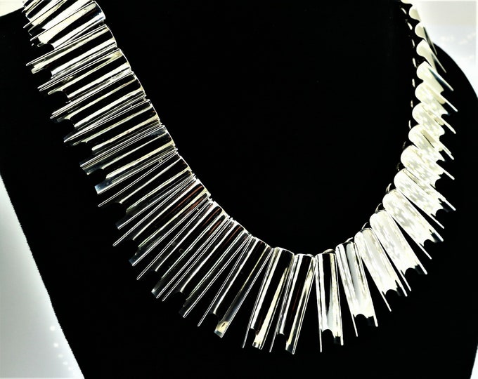 Vintage Mexico Ribbed Style Graduated Necklace 925 Sterling Silver NC 245-E