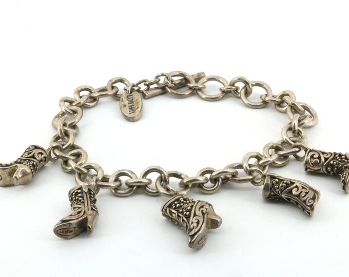 Vintage Indonesia Lois Hill  Shoes Charms Toggle Bracelet 925 Sterling Silver BR 3231