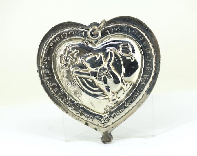 Vintage  1999 Disney & Lunt Winnie The Pooh Heart Shaped Christmas Story Ornament 925 Sterling Silver Medallion  PD 2124