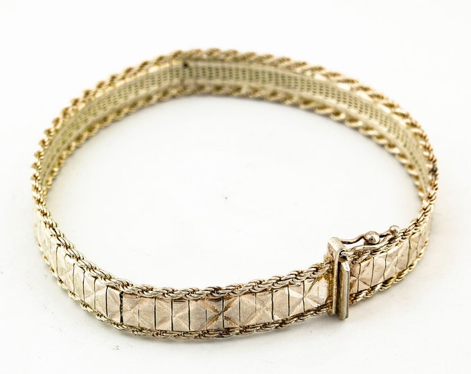 Italy Shiny Wheat Chain Soldered with X-Textured Middle Links Design Vintage Unisex Bracelet 925 Sterling Silver Br 3424Q