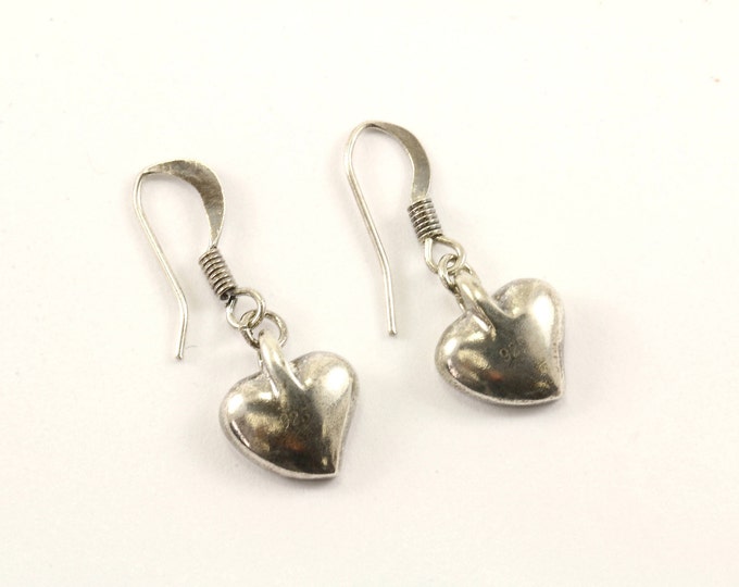 Vintage Heart Shape Drop Dangle Earrings 925 Sterling Silver ER 1019