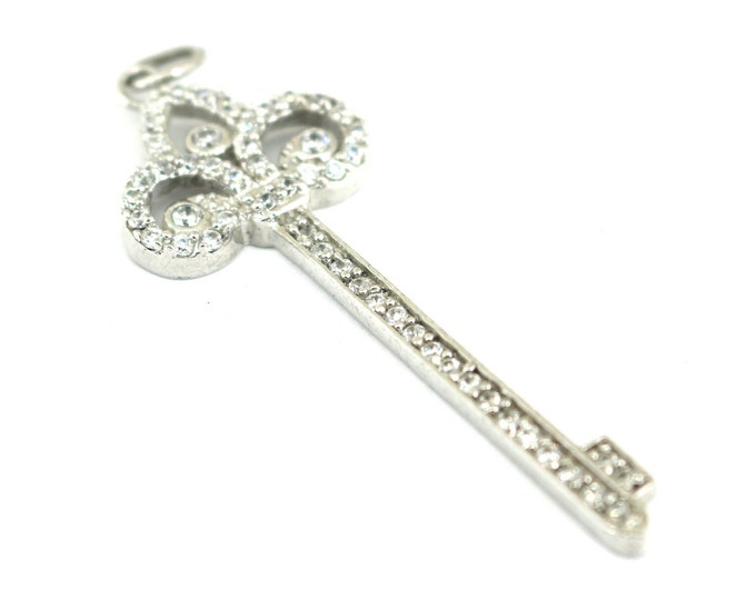 Vintage Key Shape Crystal CZ Pendant 925 Sterling PD 2280
