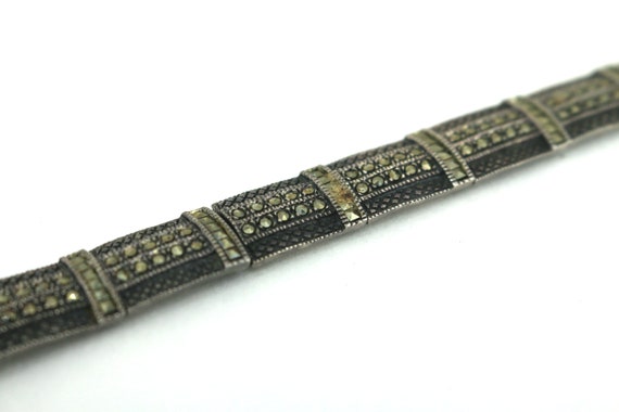 Vintage 6.75 In Marcasite Link Bracelet 925 Sterl… - image 1
