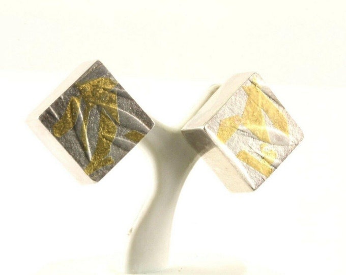 Vintage Rhombus Artist Signed Rhombus Hollow Stud Earrings 925 Sterling Er 1128