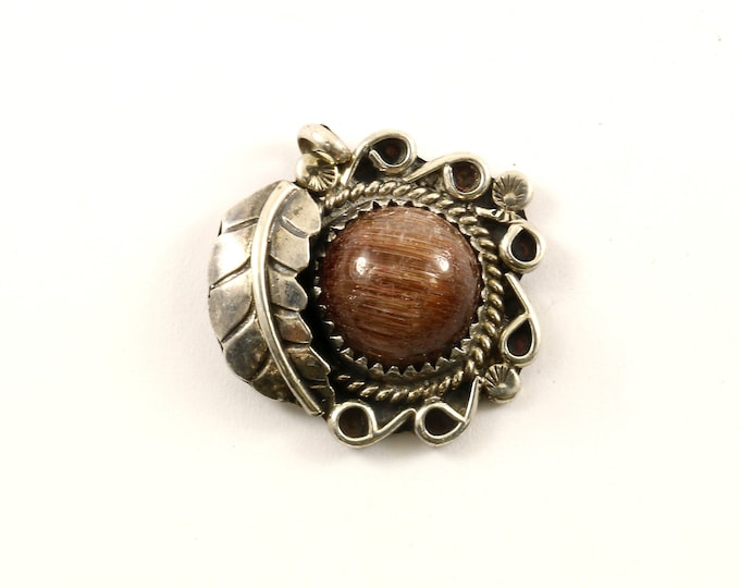 Vintage Beautiful Navajo Brown Gemstone Floral Design Pendant 925 Sterling  PD 1999