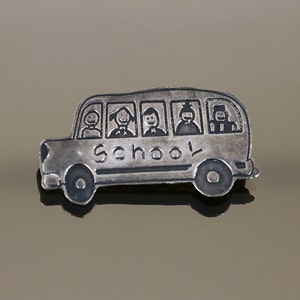 Vintage Mexico Kids School Bus EFS Save The Children Design Brooch Sterling Silver 925 BB 1955
