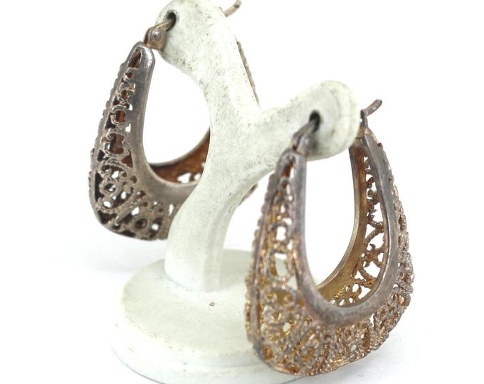 Vintage Filigree Cutout Bead Design Beautiful Hoop Earrings for Women 925 Sterling Silver ER 1612