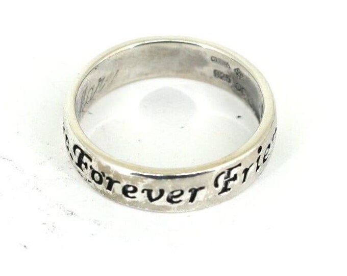 Vintage Etched Sister Love Quote "Always Sisters Forever Friends" Band  Ring Sterling 925 Silver RG 4195