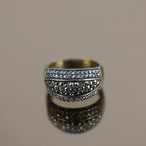Vintage Size 7 Shiny White Crystals CZ Round Shape Marcasite Stones Design Ring 925 Sterling Silver RG 696