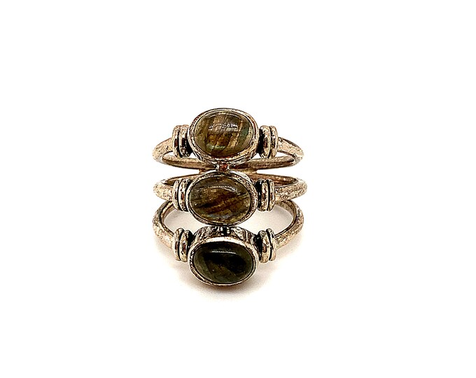 Vintage Size 8 Labradorite Stone Ring | Three in one Design Ring | 925 Sterling  Silver Ring RG 4321F
