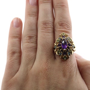 Vintage Size 7 Gold Plated Crystals CZ Cocktail  Ring 925 Sterling Silver RG 191