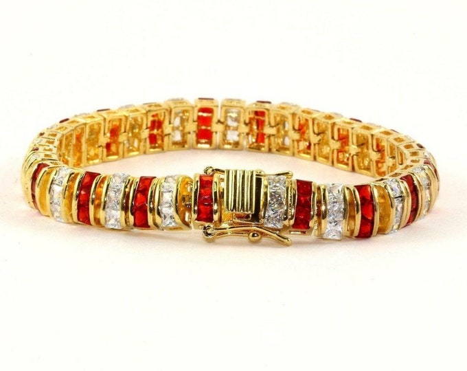 Nwot Red/clear Cz Gold Plated Tennis Bracelet BR 1446