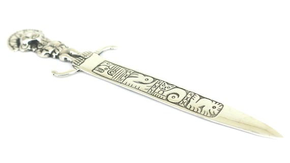 silver925 レターオープナー。 Vintage Heavy Peruvian Sword Letter Opener Knife Sterling Silver